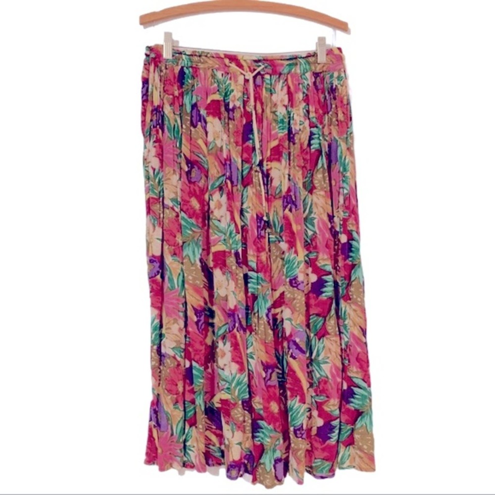 Vintage Worthington Petites Floral Maxi Skirt LP | Rayon Boho Drawstring Waist